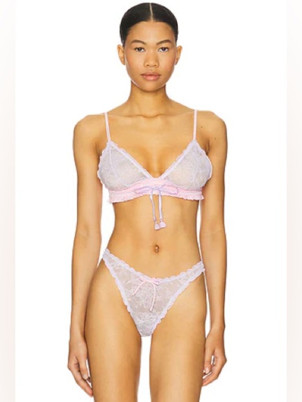 Free people Pink and Lavender Lace Bralette & Thong Set